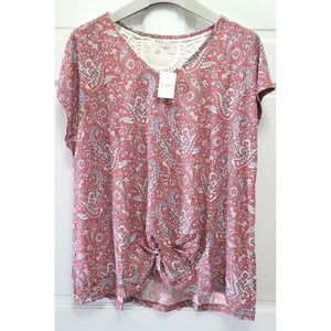 Cato Women's‎ Knot Front Crochet Inset Paisley Boho Style Blouse - Red - 18/20